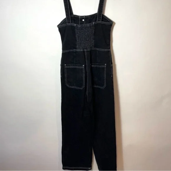 BDG Urban Outfitters Denim Jumpsuit Womens S Black Sleeveless Button Up Smocked - Picture 3 of 3